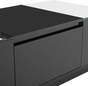 Masă de cafea cu spațiu de depozitare, iluminare ambientală LED, blat din sticlă și 2 sertare, 105x50x35 cm, Negru