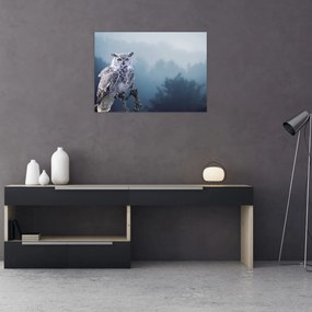 Tablou pe sticlă - Bufniță de zăpadă (70x50 cm)