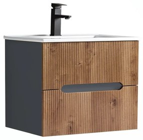 Trent 60 dulap de baie inferior cu chiuvetă ceramică (2 sertare) gri antracit - stejar apus de soare