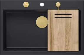 Statie de lucru incastrata cu dozator sapun Quadron Unique Marc negru carbon - auriu 76x50 cm