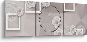 Tablou - Imagine flori bej (cu ceas) (90x30 cm)