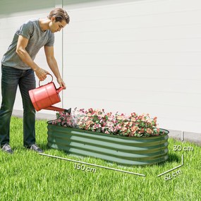 Outsunny Paturi Inaltate Galvanizate pentru Gradina, Cutie Inaltata din Metal cu Margine de Siguranta, pentru Cultivarea Florilor, Ierburilor, Verde