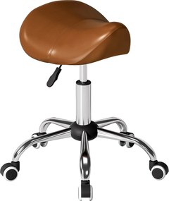 HOMCOM Taburet cu roți, scaun de lucru cu înălțime reglabilă 49-61 cm și șa ergonomică, 52x53x49-61cm, maro | Aosom Romania