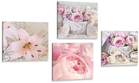 Set tablouri coșuri vintage cu flori
