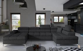 Canapea modulara, extensibila, cu spatiu pentru depozitare, 345x202x90 cm, Eduardo R01, Eltap (Culoare: Negru pepit / Gri)