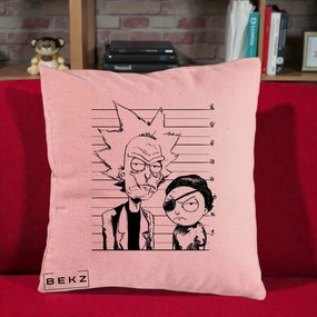 Perna Personalizata Rick si Morty Dosar, 40x40 cm, Roz, Husa Detasabila, Perna Inclusa, BEKZ®