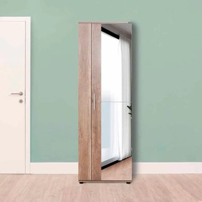 Pantofar Adore Porto, 2 usi reversibile cu oglinda, 10 rafturi, capacitate 28 perechi incaltaminte, Alb / Stejar, 60 x 35 x 187 cm