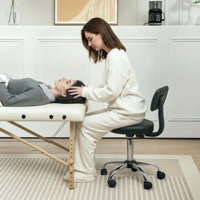 HOMCOM Taburet cu Roți, Rotativ 360°, Reglabil pe Înălțime, Piele Ecologică, Metal, 46x51x78-93 cm, Negru | Aosom Romania