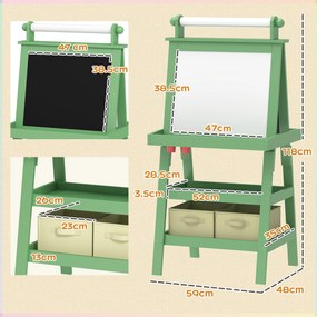 AIYAPLAY Tablă de Desen Dublă Pentru Copii 3-6 Ani, 59x48x118 cm, Verde | Aosom Romania