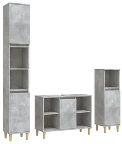 3185617 vidaXL Set mobilier de baie, 3 piese, gri beton, lemn compozit