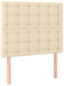 Pat box spring cu saltea, crem, 90x190 cm, textil Crem, 90 x 190 cm, Nasturi de tapiterie