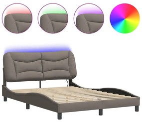 3213708 vidaXL Cadru de pat cu lumini LED, gri taupe, 140x200 cm, textil