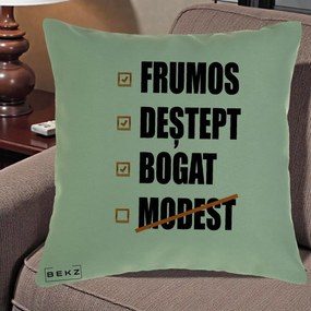 Perna Decorativa Frumos Destept Bogat, 40x40 cm, Verde, Husa Detasabila, Perna Inclusa, BEKZ®