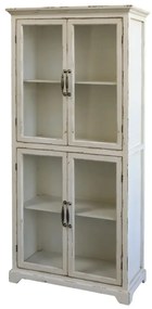 Vitrină alb antichizat, cu 4 uși din sticlă, aspect vintage