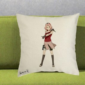 Perna Personalizata Naruto Sakura Haruno Portret, 40x40 cm, Ecru, Husa Detasabila, Perna Inclusa, BEKZ®