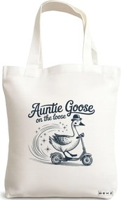 Sacosa de Panza pentru Cumparaturi, Geanta Tote, model Auntie Goose on the loose 38 x 34.5 cm, Alba, BEKZ®