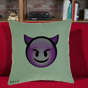 Perna Decorativa Emoji Diavol Mov, 40x40 cm, Verde, Husa Detasabila, Perna Inclusa, BEKZ®