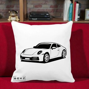 Perna Personalizata Porsche 911 Silueta, 40x40 cm, Alba Mata, Husa Detasabila, Perna Inclusa, BEKZ®