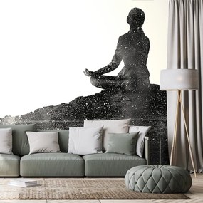 Tapet autoadeziv meditația femeii în design alb-negru
