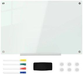 Vinsetto Tablou alb din sticlă cu tavă pentru perete fără rame, cu 4 markere și burete ștergător, 90 x 60 cm, alb | Aosom Romania