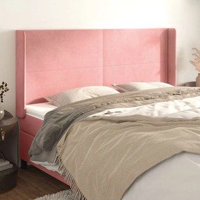 3119371 vidaXL Tăblie de pat cu aripioare, roz, 203x16x118/128 cm, catifea