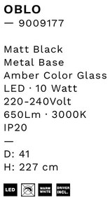 Lustra moderna cu 3 pendule LED, Metal, Sticla, Chihlimbar, OBLO