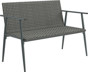 Outsunny Bancă de grădină 2 locuri din rășină împletită și oțel, cu cotiere, spătare și picioare reglabile, 110x58x78cm, gri | Aosom Romania