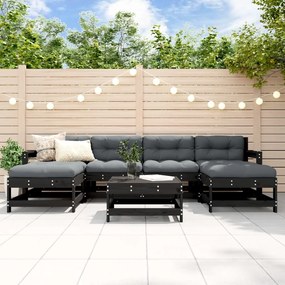 vidaXL Set mobilier de grădină cu perne, 7 piese, negru, lemn masiv