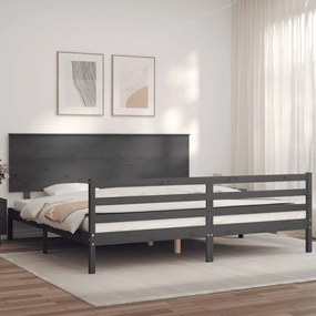 3195243 vidaXL Cadru pat cu tăblie 200x200 cm, gri, lemn masiv