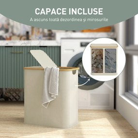 HOMCOM Coș Pentru Rufe 80L cu Capac Din Bambus, Bej | Aosom Romania
