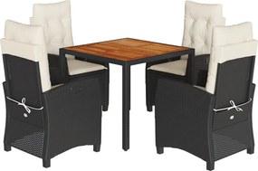 vidaXL Set mobilier de grădină cu perne, 5 piese, negru, poliratan