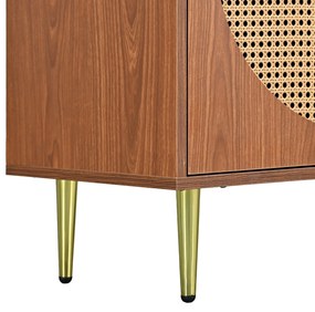 Set Mobilă de Living din Ratan cu Comodă Modernă cu Trei Uși și Dulap pentru Pantofi cu Două Uși Glisante, Culoare nuc