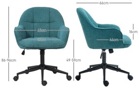 HOMCOM Scaun Home Office, Scaun de Birou Reglabil pe Înălțime cu Roți Pivotante pentru Studiu, Dormitor, 63x66x86-96 cm, Verde închis | Aosom Romania