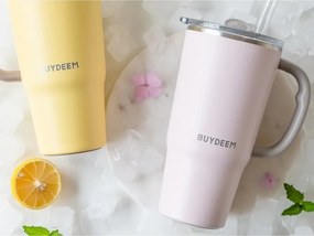 Cană termică cu pai încorporat Buydeem DS57-P, 700 ml, menține temperatura (cald/rece) până la 6 ore, izolație sub vid, oțel inoxidabil, fără BPA, roz