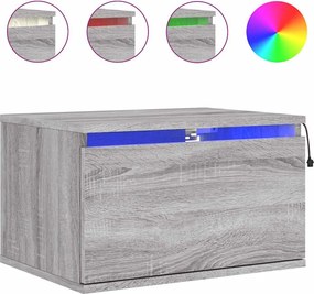 vidaXL Noptieră montată pe perete cu lumini LED, sonoma gri