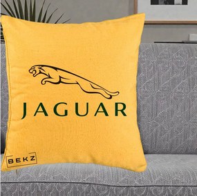 Perna Personalizata cu emblema Jaguar, 40x40 cm, Galben, Husa Detasabila, Perna Inclusa, BEKZ®