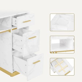 MANIAU201 - Masuta manichiura, 112 cm, cu aspirator incorporat, masa cosmetica - Alb - Imitatie de marmura - Auriu