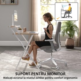 Birou HOMCOM pliant compact, suport monitor, lemn natural | Aosom Romania