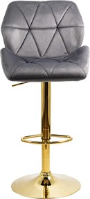Scaun bar gri ABS 148 – Catifea premium, bază aurie, înălțime reglabilă, rotativ