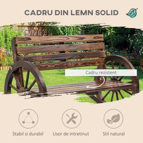 Outsunny Banca Country Fonta 127×60×85 cm – 2‑locuri cu Cotiere Rotative Neagra | Aosom Romania