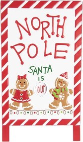 Semn decorativ de Crăciun din metal alb și roșu, 29x16x51 cm, „North Pole”