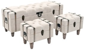 vidaXL Set bancă depozitare 3 buc, lemn masiv și oțel, 112x37x45 cm