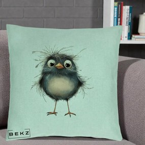 Perna Decorativa Pui Negru Zbarlit cu Pene Fine, 40x40 cm, Verde Menta, Husa Detasabila, Perna Inclusa, BEKZ®