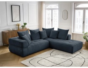 Colțar albastru închis cu tapițerie din chenille (cu colț pe partea dreaptă/în formă de ”L”) Whesley – Bobochic Paris