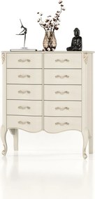 Bufet lemn masiv Celisea 10 Sertare, 101,5 × 49 × 118 cm - Ivoire
