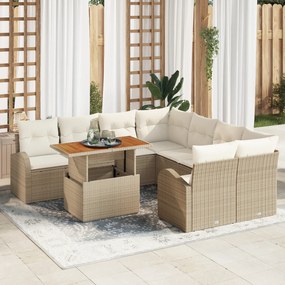 vidaXL Set Sofa Grădină 9 Piese Perne Bej Poliratan Acacia