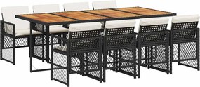 vidaXL Set mobilier de grădină cu perne, 9 piese, negru, poliratan