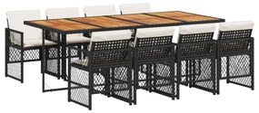 3210747 vidaXL Set mobilier de grădină cu perne, 9 piese, negru, poliratan