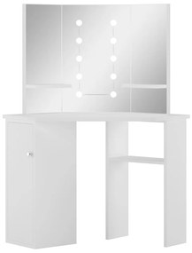 288450 vidaXL Masă pentru machiaj de colț cu lumini LED, alb