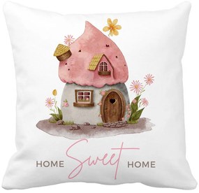 Perna Decorativa, Home Sweet Home, 40x40 cm, Alba, Mata, Husa Detasabila, Burduf